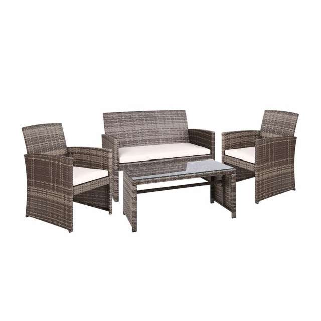 4 PCS Outdoor Sofa Set with Storage Cover Rattan Chair Furniture Grey Outdoor Dining Furniture