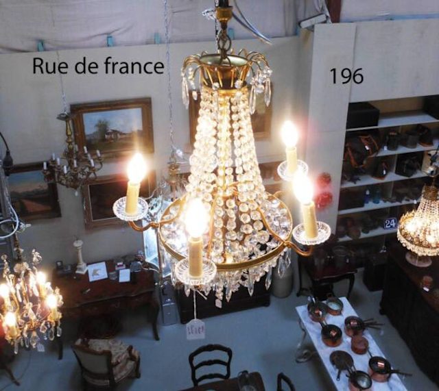 ANTIQUE FRENCH CUT CRYSTAL & BRONZE 5 LIGHT CHANDELIER Antiques