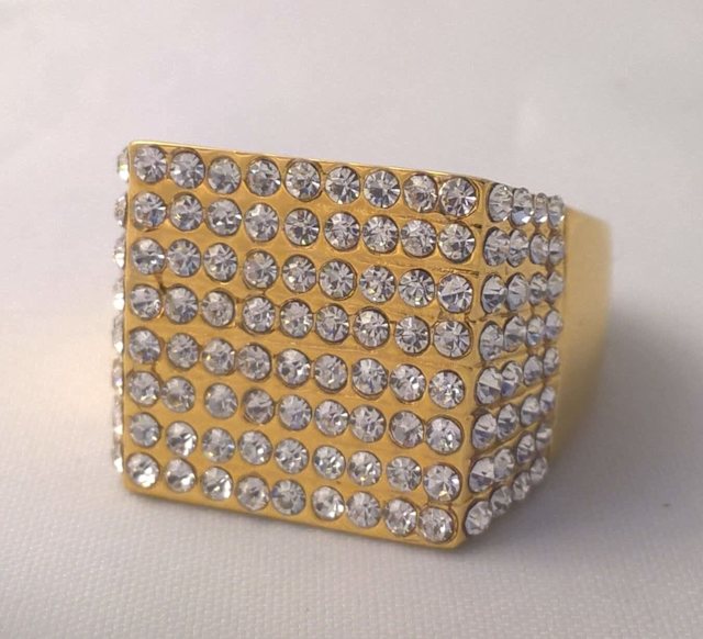GFilled 18k yellow gold Mens simulated diamond ring sparkling Gents