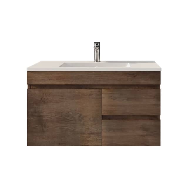 900x460x520mm Wall Hung Bathroom Vanity Dark Oak Wood Grain Building