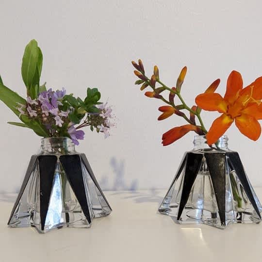 Pair of art deco style clear and black glass bud vases Vases & Bowls