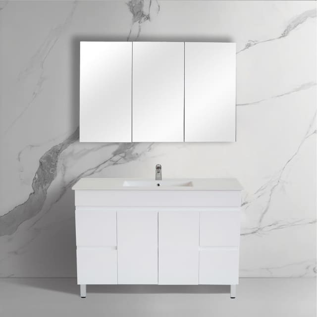 Freestanding Bathroom Vanity With Legs Gloss White Finish PVC Board