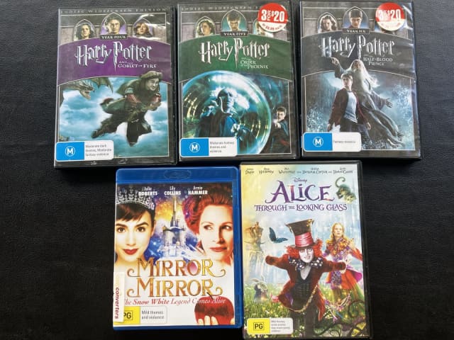 5 dvds Harry Potter (4, 5 & 6), Alice in Wonderland, Mirror Mirror ...