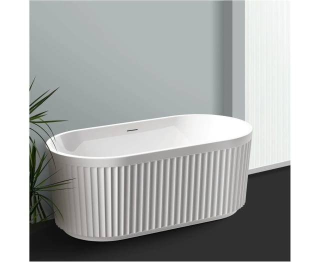 Gloss White 1500mm Oval Acrylic Bath Tub with Overflow Soaking Spa