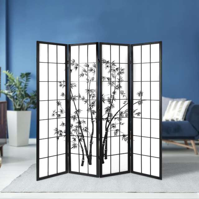 Room Divider Screen Privacy Dividers Pine Wood Stand Black White