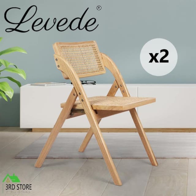 RETURNs Levede 2x Foldable Chair Solid Wood Rubberwood Rattan Cane Fur Dining Chairs Gumtree