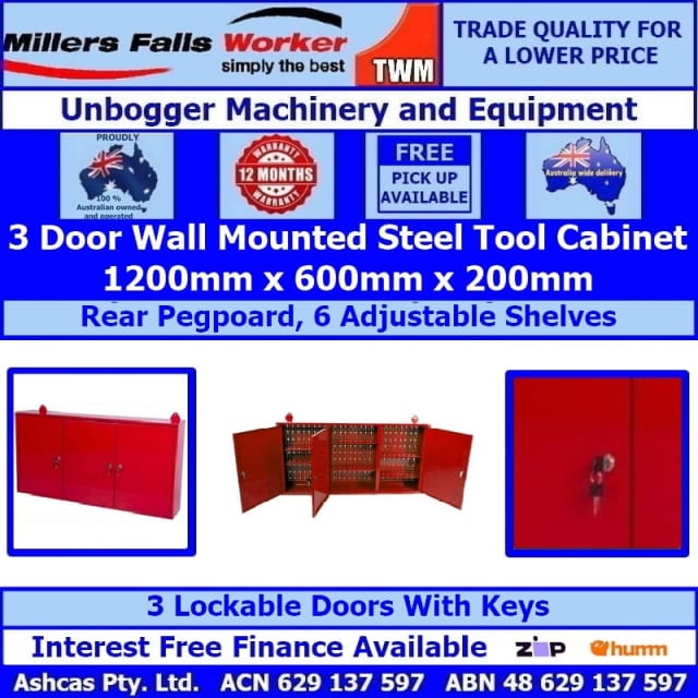 Wall Mounted Tool / Storage 3 Lockable Compartments Pegboard in Tottenham VIC