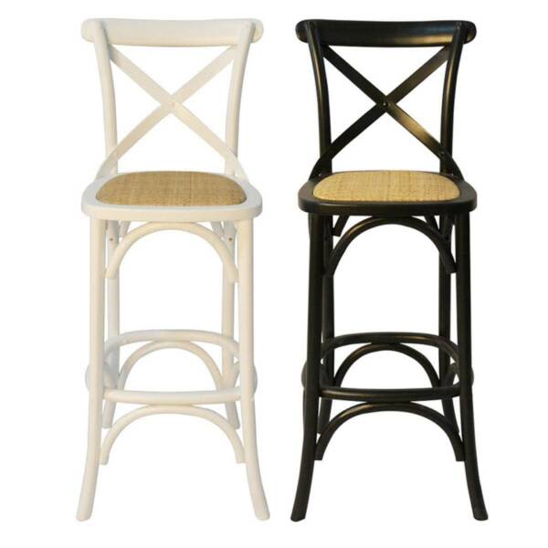 Hamptons Cross Back Bar Stool Birch American Oak Rattan Seat Stools