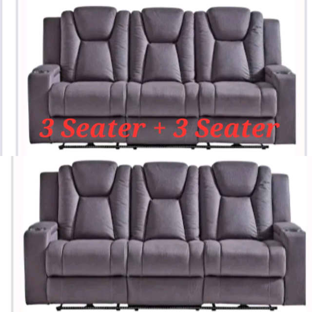 Whitehaven ELECTRIC RECLINER LOUNGES 3 seater X 2 ASH FABRIC NEW