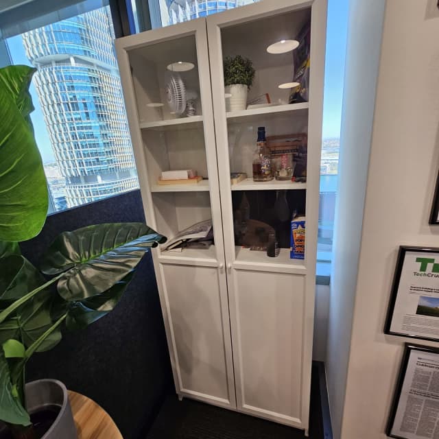 BILLY Bookcase with panel/glass doors, white, 80x30x202 cm Bookcases