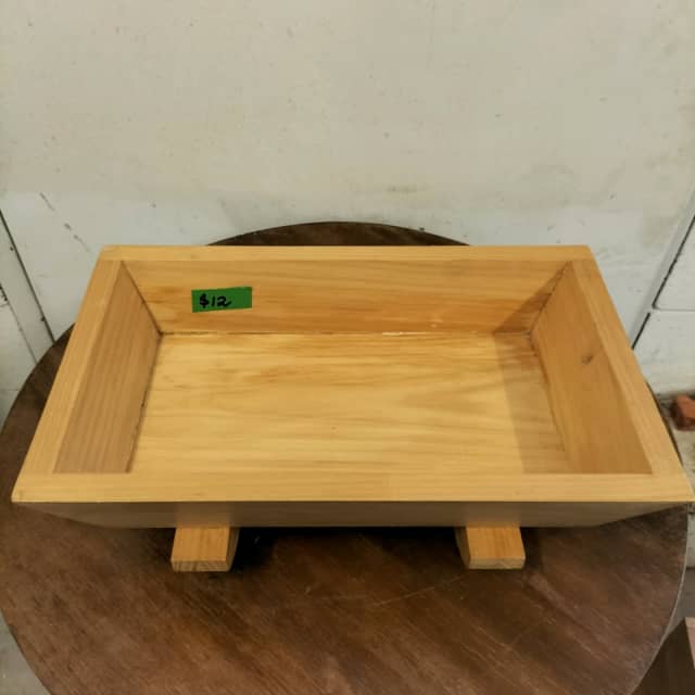 Small cute shallow timber rocking planter. No drainage holes. Pots