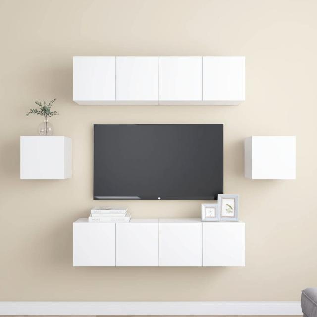 Deming 6 Piece TV Set White Engineered Wood... Entertainment