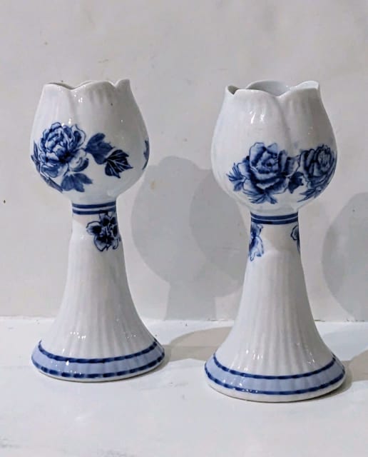 Vintage Delft Blue Porcelain Candle Holders Classic Elegance