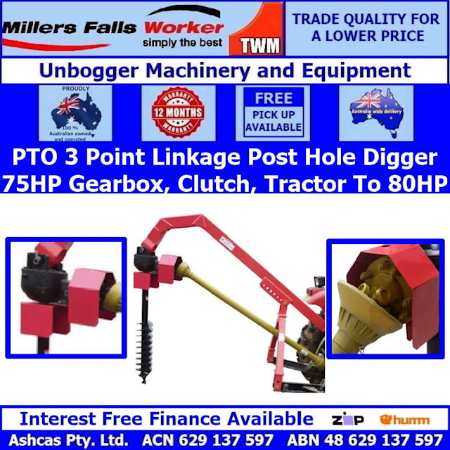 Millers Falls TWM PTO Post Hole Digger 75HP Gearbox With Clutch