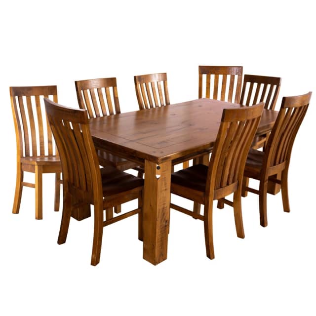 Teasel 9pc Dining Set 210cm Table 8 Chair Solid Pine Wood Timber