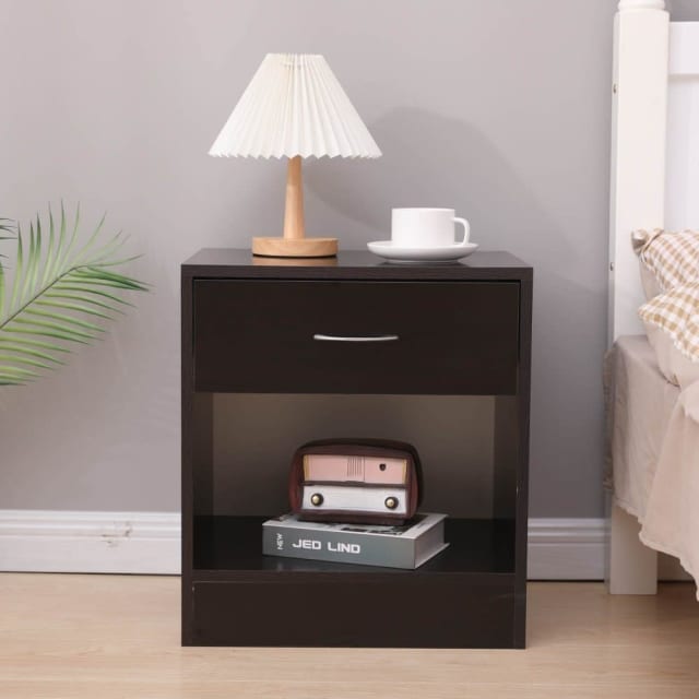 Bedside Table Nightstand with Drawer Set of 2 Brown Bedside Tables