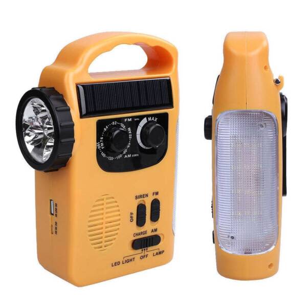Solar Powered Wind Up Radio Emergency LED Flashlight Torch Light