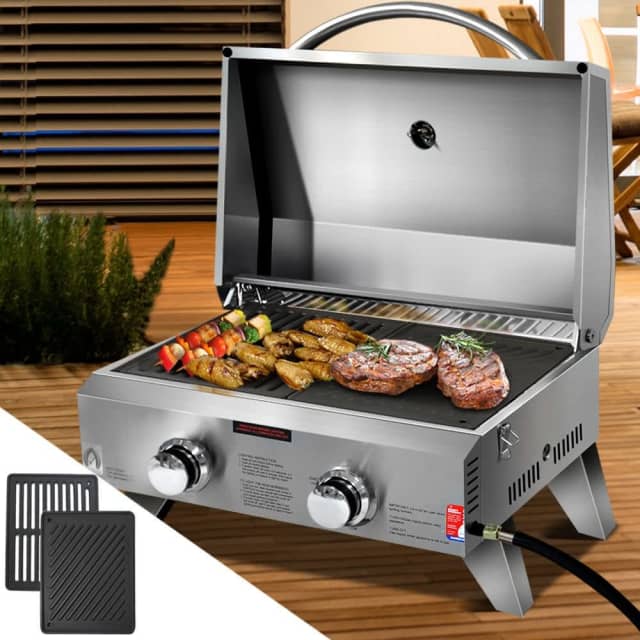 Portable Gas BBQ Grill Outdoor Kitchen Camping Cooker 2 Burners LPG ...