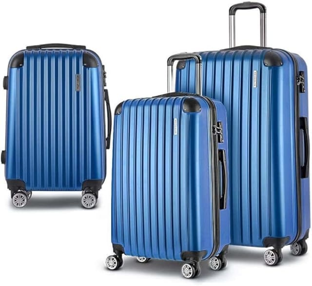 3pc Luggage Trolley Set Suitcase Travel TSA Hard Case Blue Bags