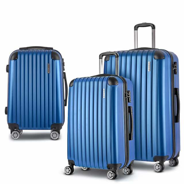 Luggage Set 3pc 20 24 28 Suitcase Hardcase Trolley Travel Blue Bags