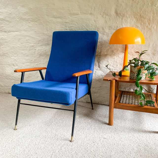 bright blue armchair