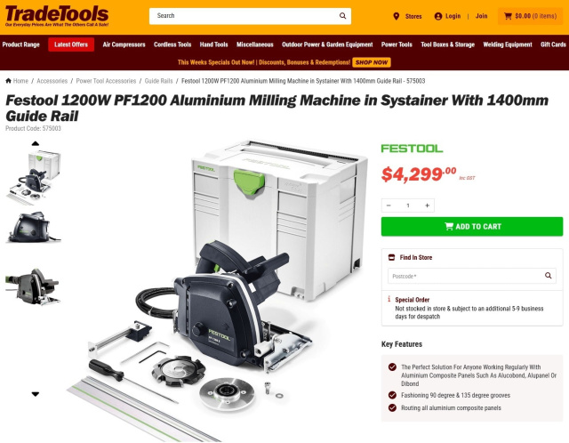 Festool 1200W PF1200 Aluminium Milling Machine+ track Power