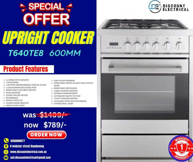 Technika T640TE8 60cm Stainless Steel Dual Fuel Upright Cooker