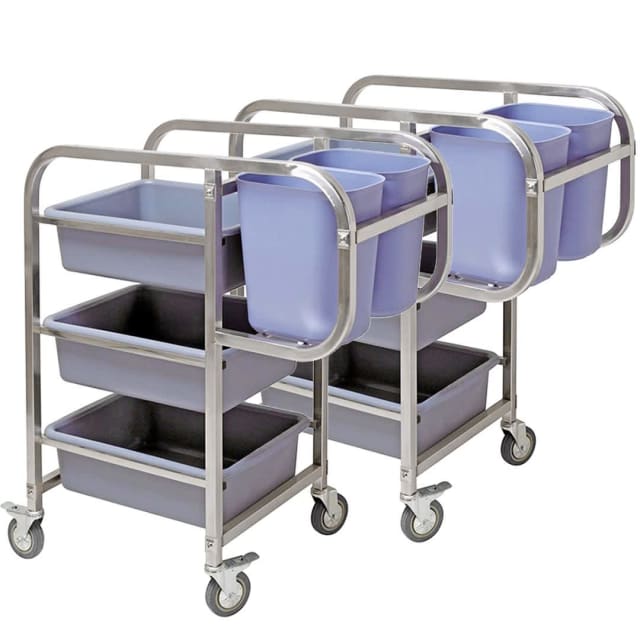 2X 3 Tier Food Trolley Food Waste Cart Five Buckets Kitchen Food