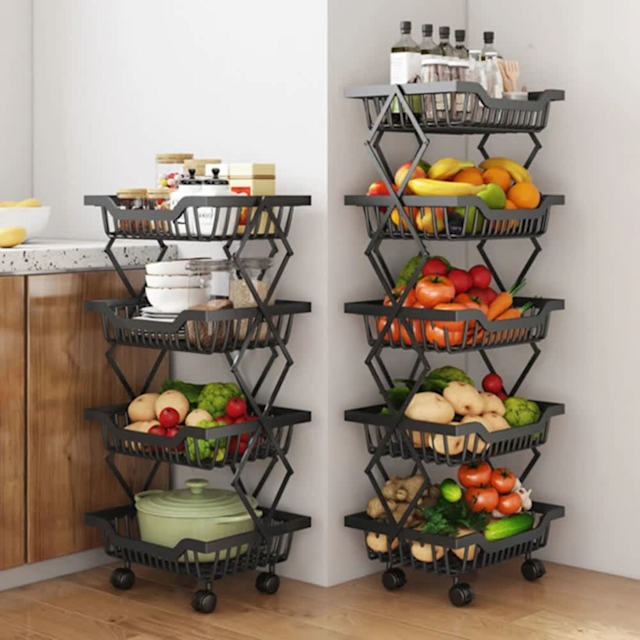 Wowmart Folding Kitchen Fruit Vegetable Basket Cart Mobile Storage
