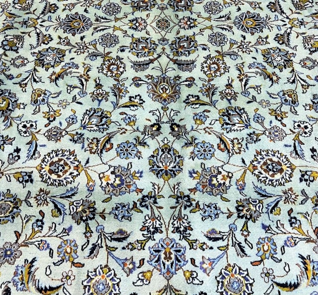 Rare large room size pistachio tone Persian Kashan rug 380x270cm Rugs