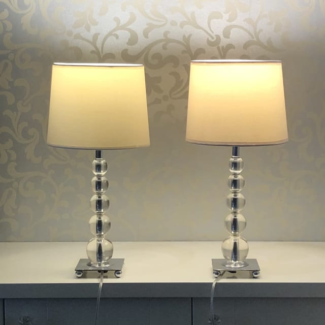 2 x Chrystal and Chrome 47cm Gittan Style Table Lamp Bedside Lighting