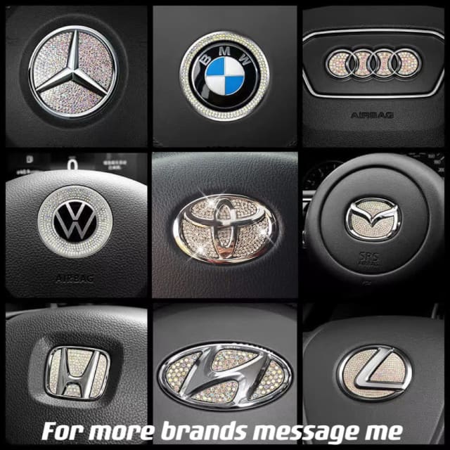Aluminum Car Steering Wheel Crystal Diamond Sticker Emblem Accessories