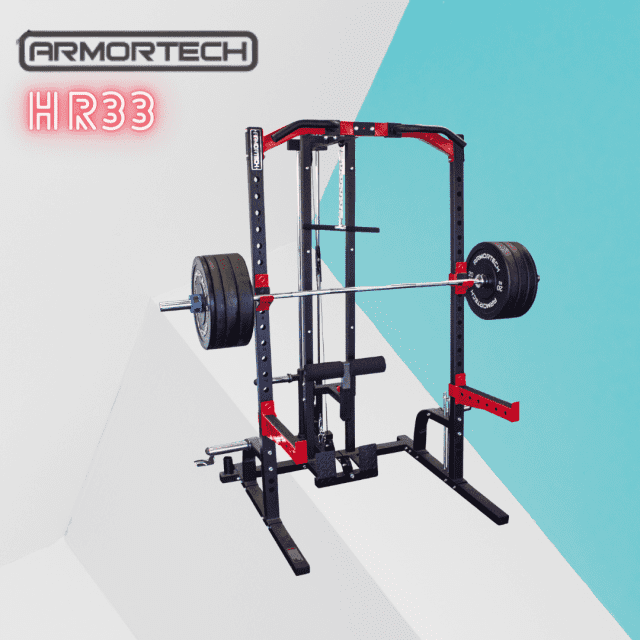 HR33 Half Rack with LAT 120KG Bar & Black Bumpers Gym & Fitness
