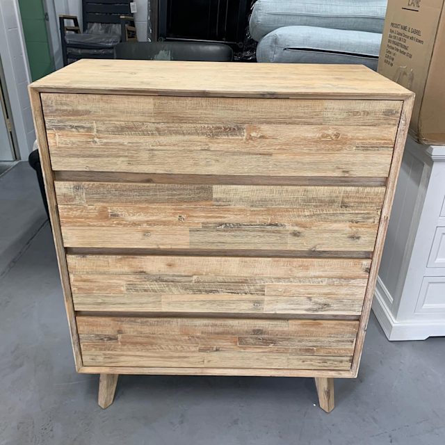 Gabriel 4 Drawer Tallboy Wooden Timber Natural Whitewash Beach Brown