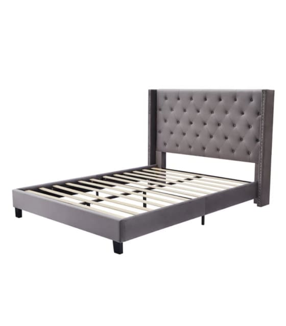 Sofia Velvet Fabric Winged Headboard Bed Frame Double/Queen/King Beds
