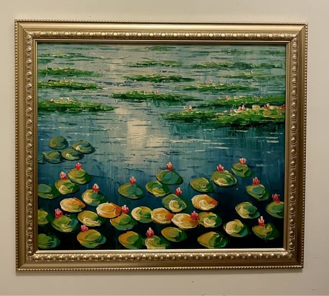 Gold Framed Lilly Pads in Pond Oil Painting signed 60cm x 70cm | Art ...