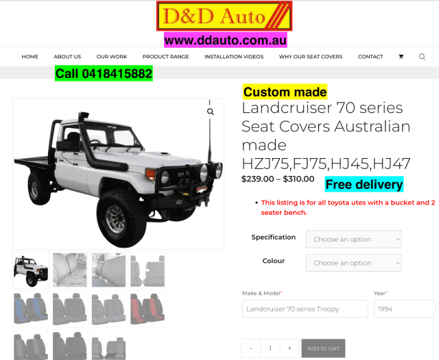 Landcruiser 70 series Seat Covers Australian made HZJ75,FJ75,HJ45,HJ47