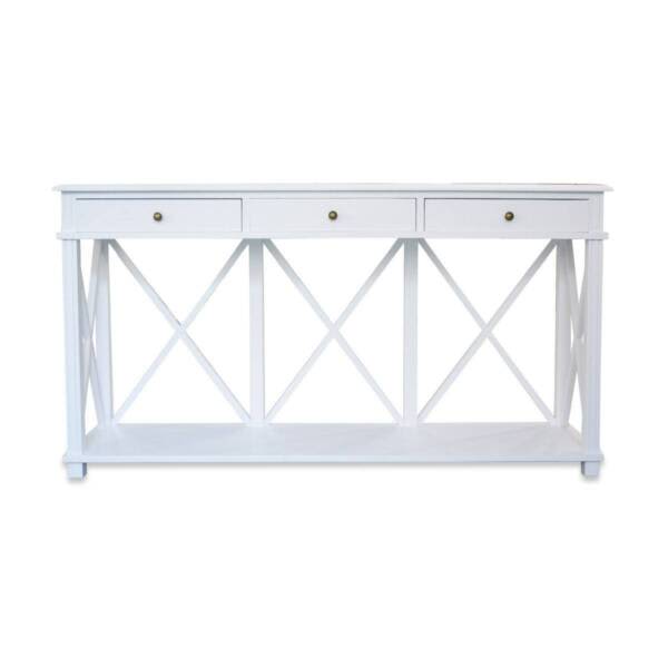 Hamptons Halifax Side Back Cross 3 Drawers Console Hall Table Fur