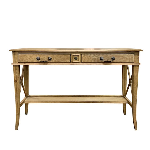 Hamptons Side Cross 2 Drawer Console Hall Table with Side Pull Out