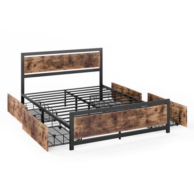 Levede Metal Bed Frame Queen Mattress Base Platform Wooden 4 Draw