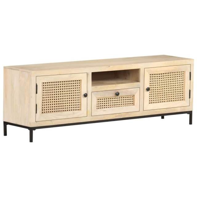 TV 120x30x40 cm Solid Mango Wood and Natural Cane