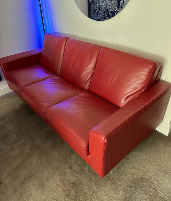 Moran (Ontario) Genuine Red Leather Sofa/Lounge Three Seat Sofas