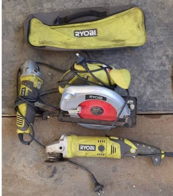 Used Assorted Ryobi Power Tools Circular Saw And 2 Angle Grinders