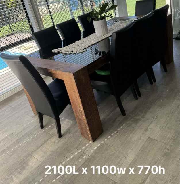 Solid timber glass top 8 seat dining table and matching buffet Dining