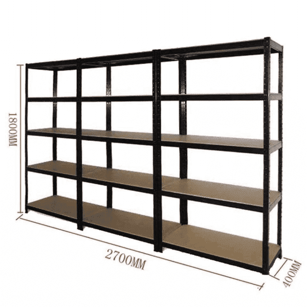 3x 0.9M Black Steel Warehouse Racking Rack Storage Garage Shelving