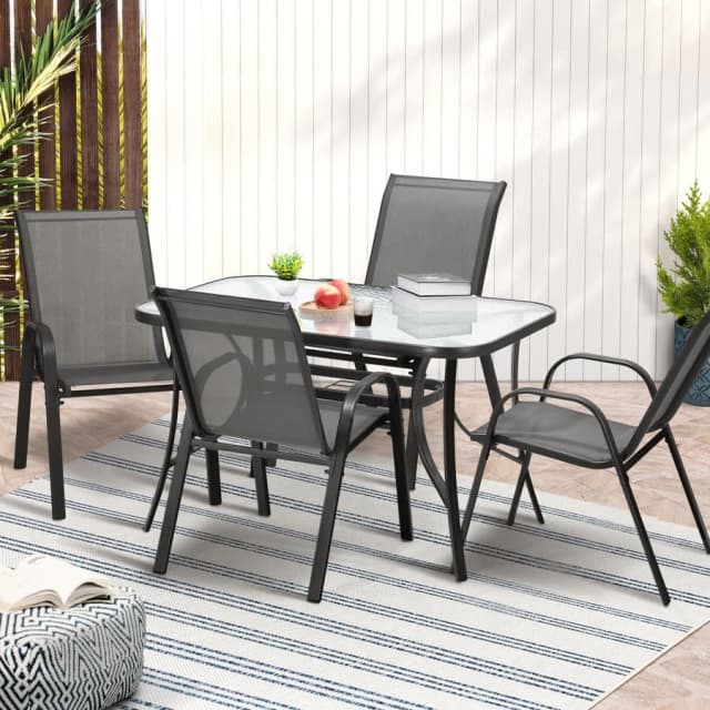 5PCS Outdoor Dining Setting 120cm Table Patio Furniture Bistro Set Gr