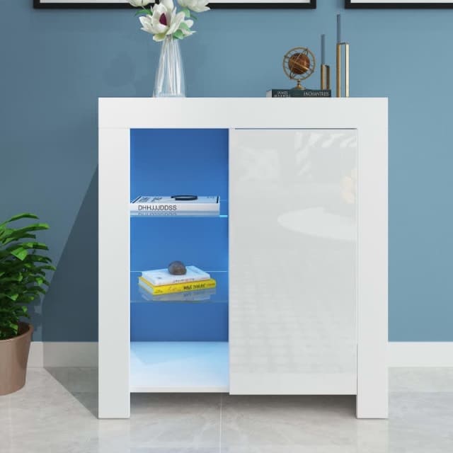 LED Buffet Sideboard High Gloss Furniture Storage White 76963