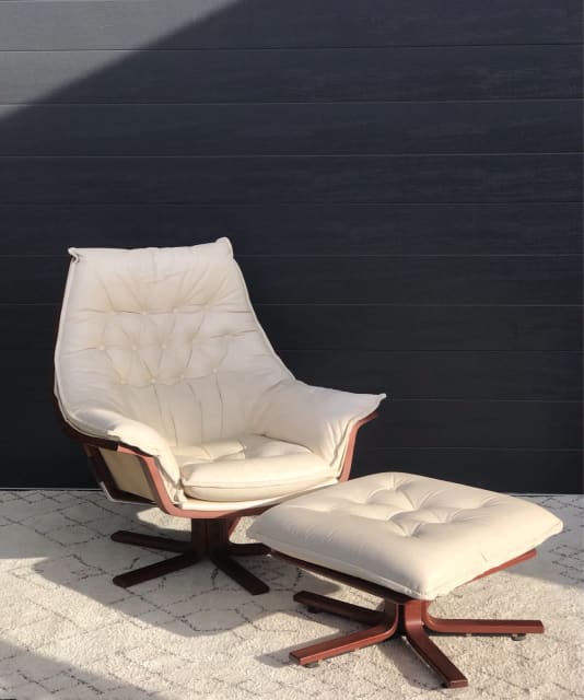 Mid Century Danish Deluxe Recliner and swivel Armchair and footstool
