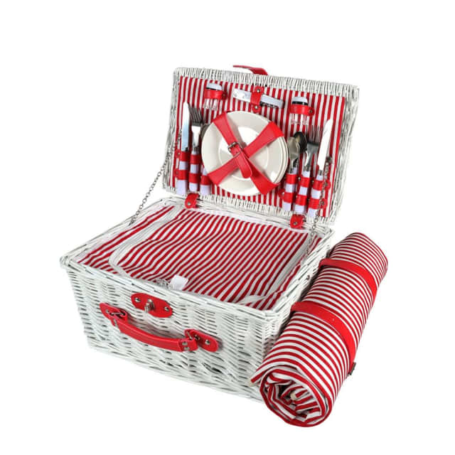 Picnic Basket Set Baskets 4 Person Wicker Outdoor Insulated Coole