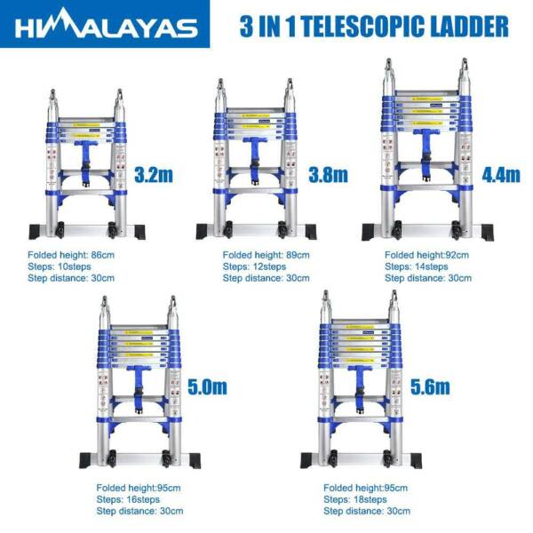 4.4M V Frame Telescopic Folding Aluminium Ladder Extendable Steps